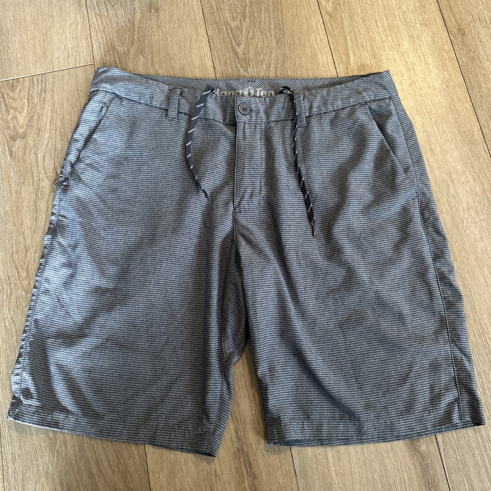 Hang Ten Mens Striped Gray Board Shorts Size 38 10in Swim Vacation Surf‎ Beach